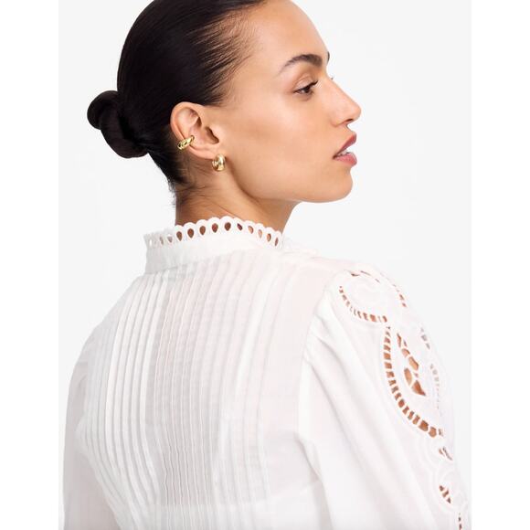 Madewell Pintucked Eyelet Mini Dress Boho Cotton Cottagecore White Medium NWT - Picture 5 of 16